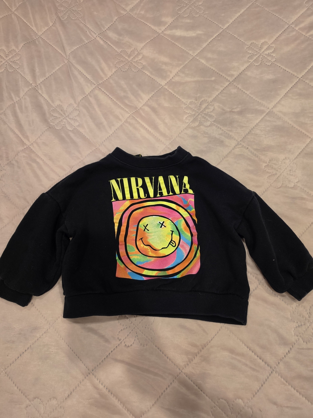 NIRVANA Black Kids Sweatshirt with Neon Swirl Smiley